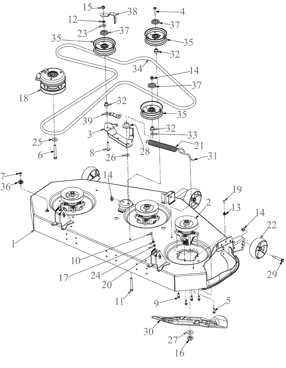 Deck Diagram and Parts List for ZT1-54KH (17CM010)(2022) Cub Cadet Lawn Tractor